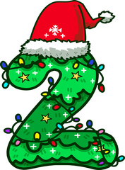 Christmas Number 2 with Santa Hat and Christmas Light