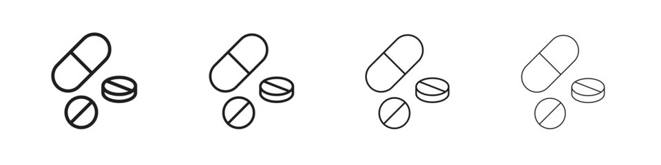 Medicine pills icon outline symbol. Editable Stroke collection.