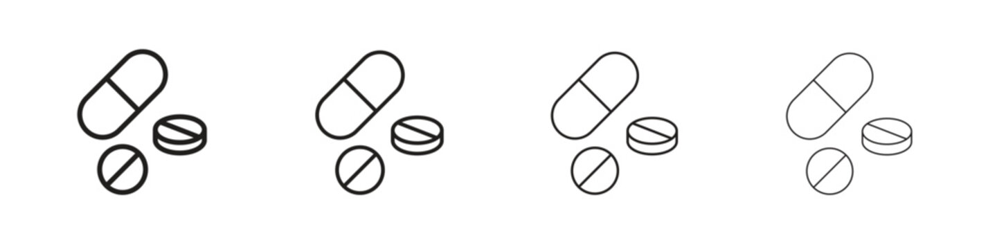 Medicine pills icon outline symbol. Editable Stroke collection.