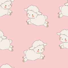 Naklejka premium Hand Drawn cute sheep pink background vector kids design