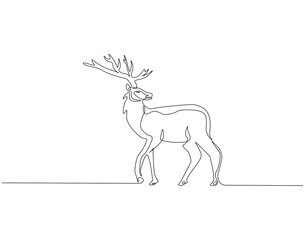 Reindeer continuous line. Continuous one line drawing of reindeer. Horned snow animal concept. Single line drawing