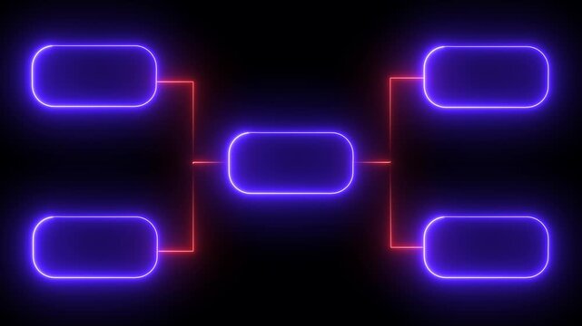 Animation of neon glowing team Tournament bracket templates isolated on black background.Neon Glowing Tournament Bracket Chart, Fields for 8 players or teams, 4 from each side.