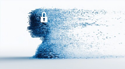 Digital Fragmented Head with Lock Icon