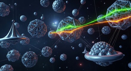 Abstract Futuristic Network with Spheres and Glowing Lines.