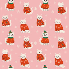 Cute Christmas Cats in Sweaters Pattern