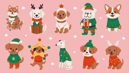 Fototapeta premium Cute dogs celebrating the holiday season with festive outfits and cheerful decorations