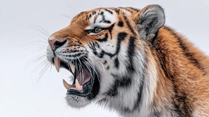 Obraz premium Close-up of a roaring tiger, showcasing its powerful teeth and intense gaze