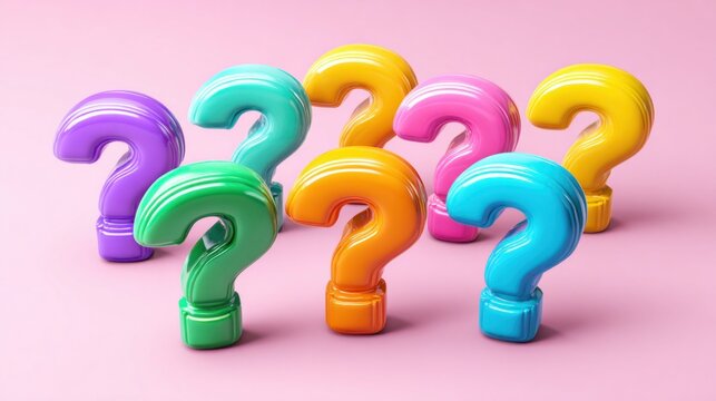 Colorful question marks on a pink background, representing questions and ideas