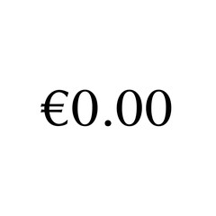 Zero Euro Price Tag in Black on White Background
