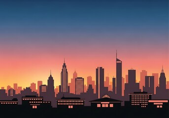 Obraz premium Vibrant cityscape silhouette against a serene sunset sky, urban skyline