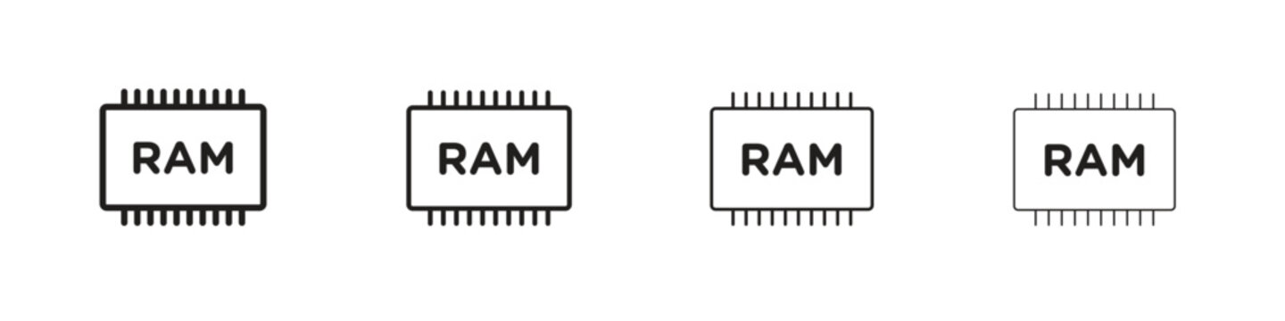 Ram memory icon outline symbol. Editable Stroke collection.