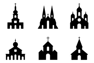 silhouette of  different church buildings, each with unique architecture 