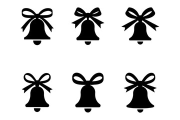 silhouette of festive black bell ornaments with bow on each bell