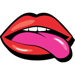 Bright Red Lips With Pink Tongue Sticking Out On Transparent Background Expressing Playful Emotion