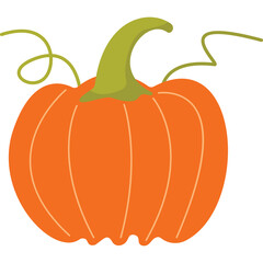 A Bright Orange Pumpkin With A Green Stem And Swirling Green Vines On A Transparent Background