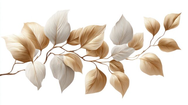 Elegant botanical illustration of leaves and branches in neutral tones