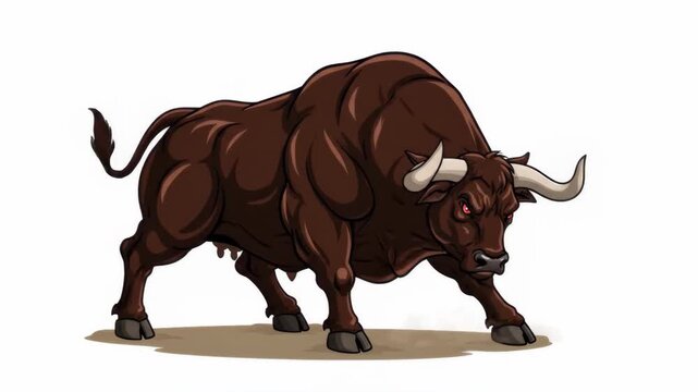 Powerful Angry Brown Bull Cartoon Animation Pawing Ground.