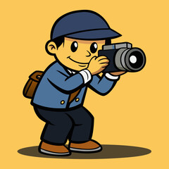 Cartoon boy photographer with camera and backpack