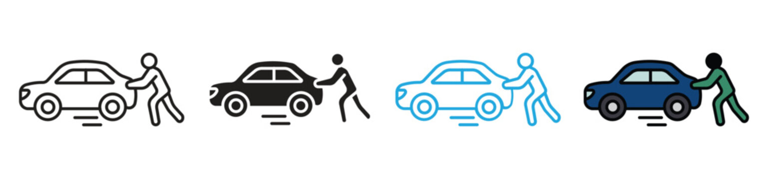 Pushing car icon set. pushing cars  icon simple vector isolated symbol , vector illustration.