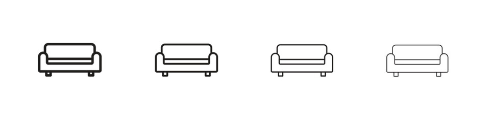 Sofa icon outline symbol. Editable Stroke collection.
