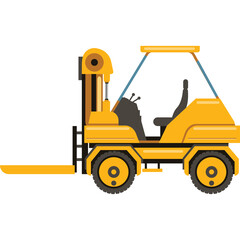 Yellow Forklift Truck With Clear Transparent Background and Front Facing Forks For Lifting Heavy Objects in a Warehouse Setting