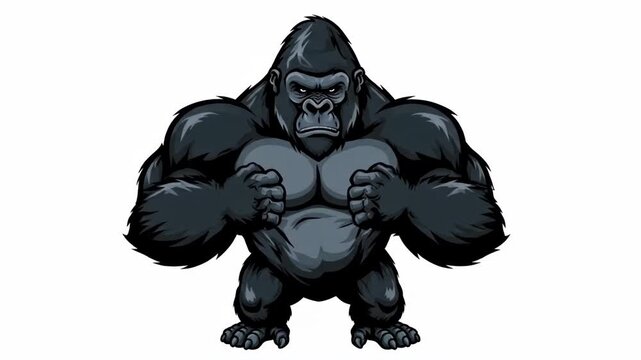 Powerful Muscular Gorilla Character Animation Loop Isolated.