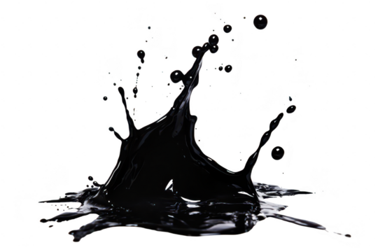 A dynamic splash of black liquid paint creates an artistic scene against a white background. fluid motion and texture. perfect for creative projects or abstract art