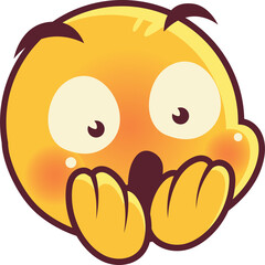 Yellow Emoji Character With Wide Eyes and Blushing Cheeks Covering Mouth In Shock With Transparent...