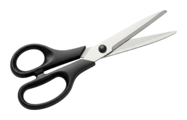 Cutting action with scissors office product isolated on transparent background