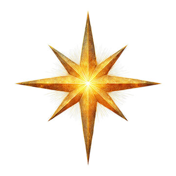 Bethlehem star with golden glow. Isolated white background. Png format
