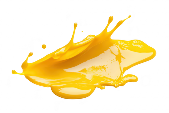 A splash of yellow paint on a clean white background. the fluidity and dynamic movement of color. ideal for creative projects or design inspiration