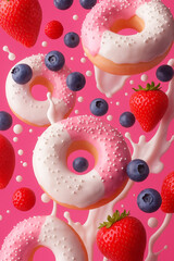 An image of bright, delicious donuts with fruit glaze