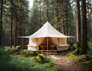 tent nature travel glamping vacation canvas light camping forest luxury., camping in the forest