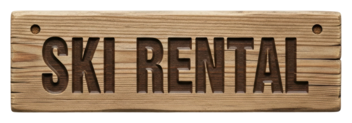 Ski rental services available mountain resort signage isolated on transparent background