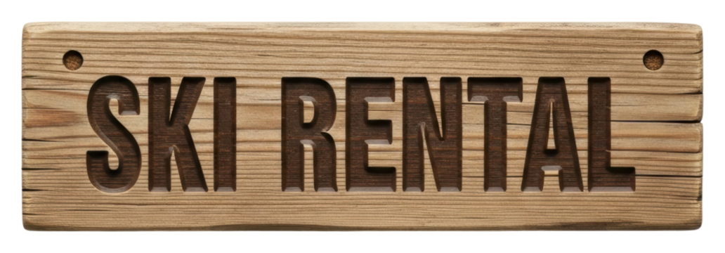 Ski rental services available mountain resort signage isolated on transparent background