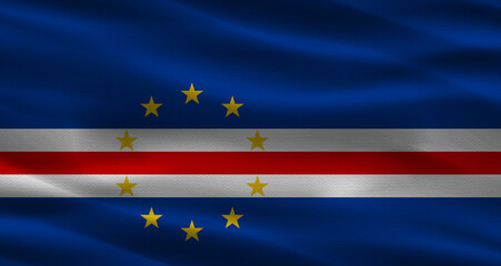 Cape Verde flag with fabric texture. Realistic flag of Cape Verde waving