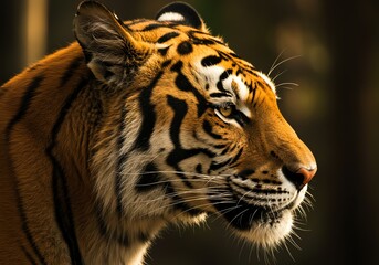 Obraz premium Portrait of a Regal Tiger Detailed Profile Warm Light