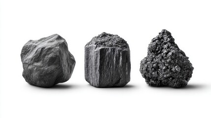 Obraz premium Three gray rocks isolated on a white background, studio shot