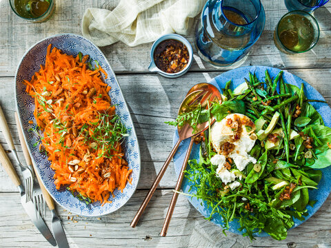 Carrot salad with honey mustard dressing and Asparagus salad with goats cheese