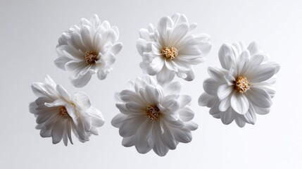 Fototapeta premium Elegant white dahlias floating against a soft, neutral background