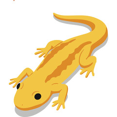 Yellow Salamander Creature With Orange Stripes On A Transparent Background With Subtle Shadowing