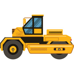 Yellow Steamroller With Black Accents And Blue Tinted Windows On A Transparent Background Ready For Road Construction And Paving Projects