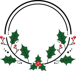 Christmas floral frame with a circle, round, or rectangle. Doodle-style wreath. Vector illustration for Christmas and wedding decor.