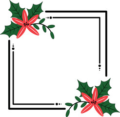 Christmas floral frame with a circle, round, or rectangle. Doodle-style wreath. Vector illustration for Christmas and wedding decor.