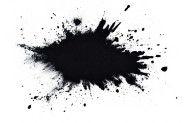 A dramatic black ink splash creates an abstract design on a white background. suggesting creativity and artistic expression. suitable for use in graphic design or advertising