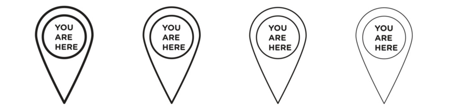 You are Here Pointer icon outline symbol. Editable Stroke collection.