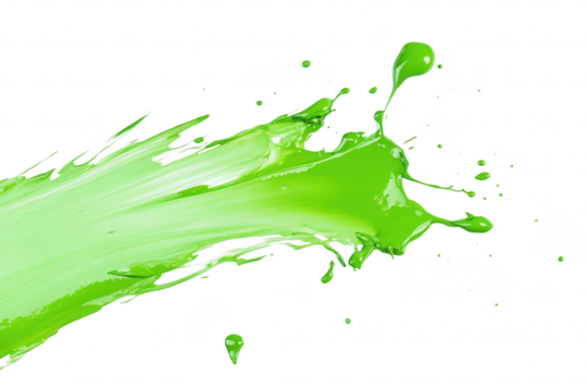 A splash of green paint creating dynamic movement across a white background. suggesting creativity and artistic expression. ideal for use in design or art-related projects