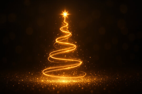 Magical Golden Spiral Christmas Tree Illuminated by Sparkling Festive Lights