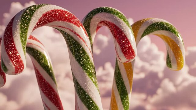 Festive candy cane trio in a dreamy sky for holiday cheer and sweet celebration
