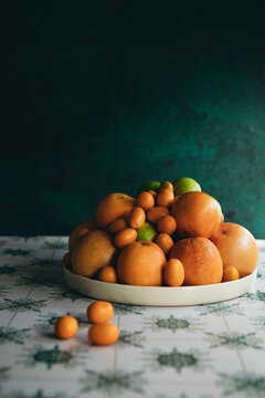 Cirus fruits on a rustic table